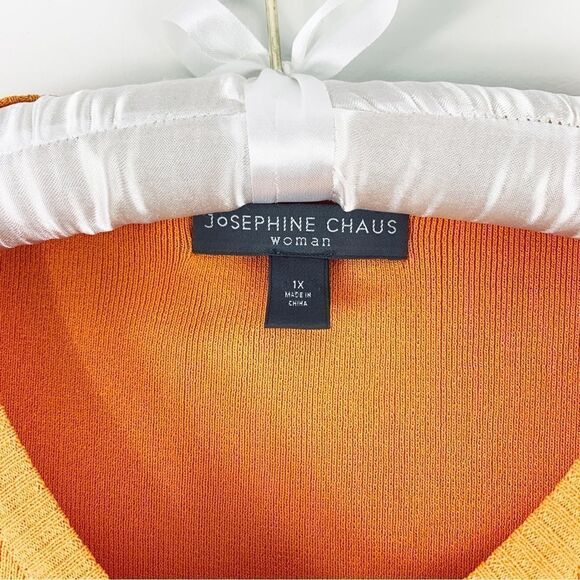 Josephine Chaus Orange Jeweled Short Sleeve Sweater 1X - Picture 3 of 11